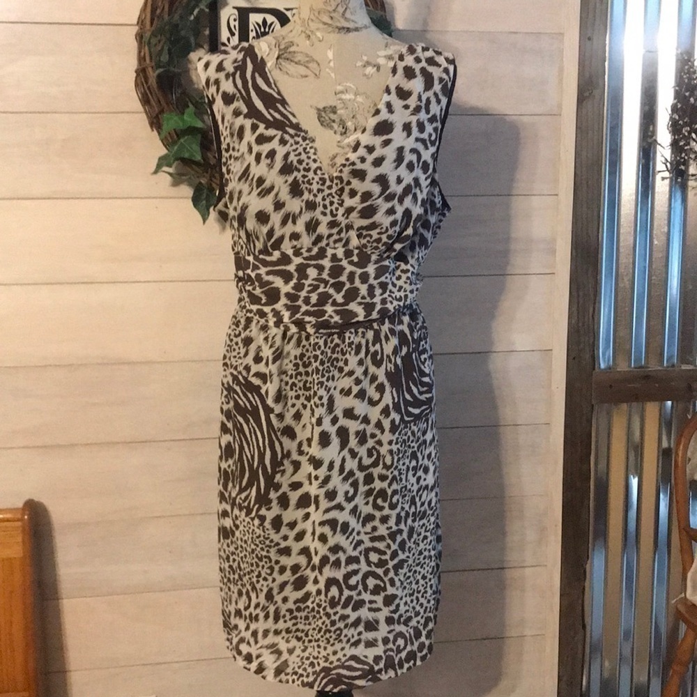 Mlle Gabrielle Brown Animal Print Dress 1X